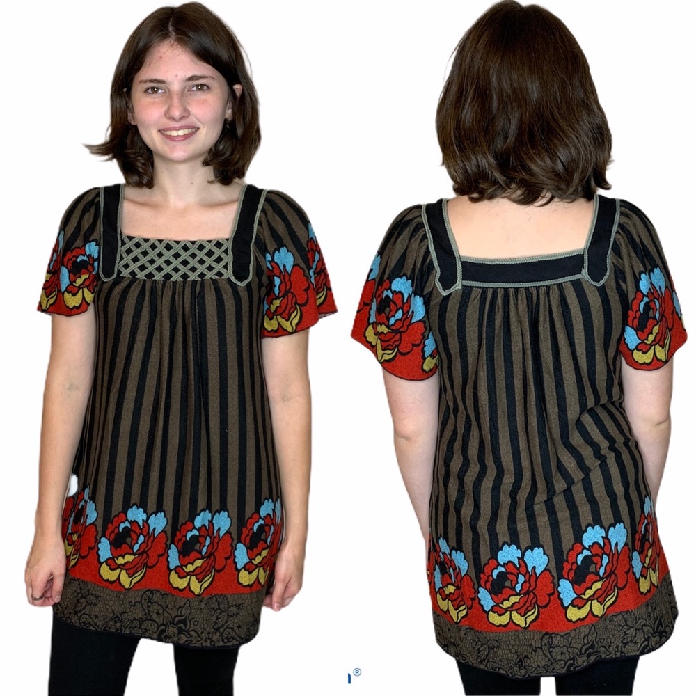 Theme Anthropologie Brown Striped Poppy Dress size Small - Picture 2 of 16